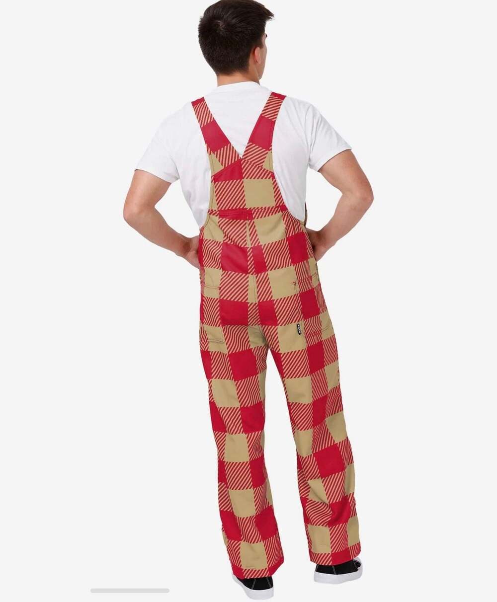 San Francisco 49ers Men’s Plaid Bib Overalls by FOCO, Size 2XL - Picture 2 of 8